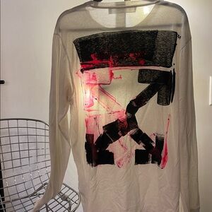 Authentic Italian Off-White long sleeve cotton tee White, black & neon pink